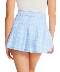STEVEMADDEN PLEATED MINI SKIRT BLUE WOMEN'S CLOTHING