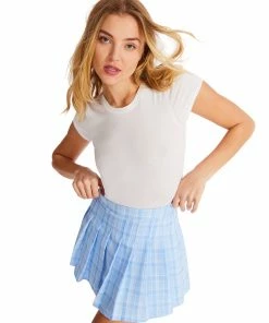 STEVEMADDEN PLEATED MINI SKIRT BLUE WOMEN'S CLOTHING