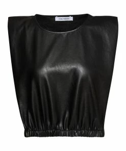 STEVEMADDEN SHOULDER PAD CROPPED TANK BLACK