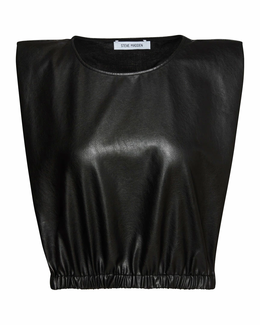 STEVEMADDEN SHOULDER PAD CROPPED TANK BLACK
