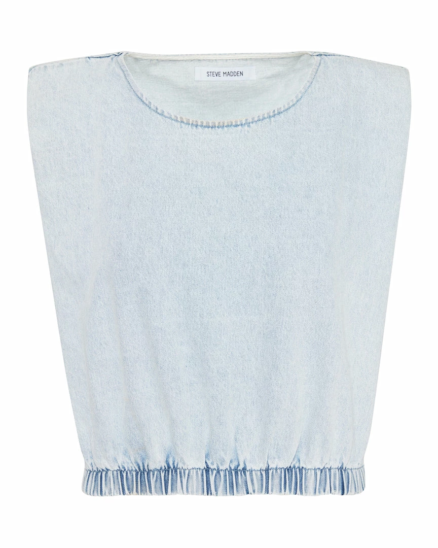 STEVEMADDEN SHOULDER PAD CROPPED TANK DENIM FABRIC WOMEN'S CLOTHING