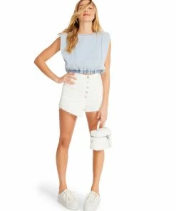 STEVEMADDEN SHOULDER PAD CROPPED TANK DENIM FABRIC WOMEN'S CLOTHING