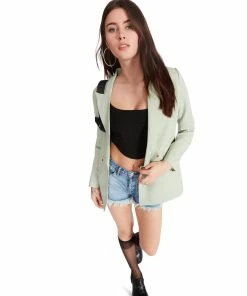 STEVEMADDEN WOMEN'S CLOTHING BOYFRIEND BLAZER GREY SAGE