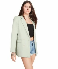 STEVEMADDEN WOMEN'S CLOTHING BOYFRIEND BLAZER GREY SAGE