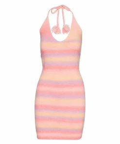 SteveMadden WOMEN'S CLOTHING STRIPED HALTER DRESS PINK MULTI