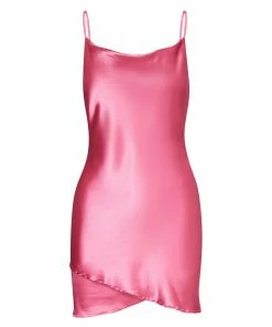 SteveMadden SATIN SLIP DRESS HOT PINK WOMEN'S CLOTHING