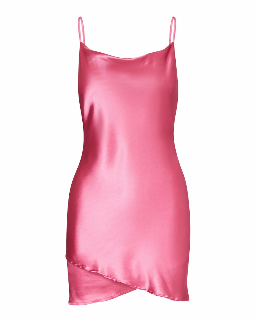 SteveMadden SATIN SLIP DRESS HOT PINK WOMEN'S CLOTHING