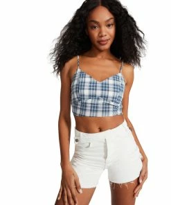 STEVEMADDEN CHECKERED TANK BLUE WOMEN'S CLOTHING