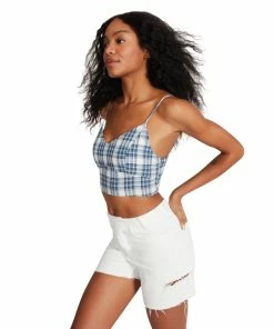 STEVEMADDEN CHECKERED TANK BLUE WOMEN'S CLOTHING