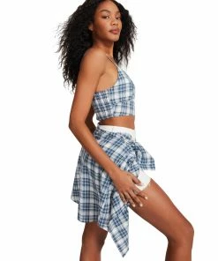 STEVEMADDEN CHECKERED TANK BLUE WOMEN'S CLOTHING