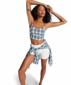 STEVEMADDEN CHECKERED TANK BLUE WOMEN'S CLOTHING
