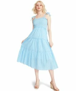 STEVEMADDEN GINGHAM MIDI DRESS BLUE
