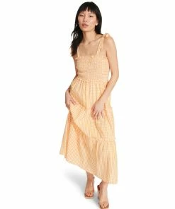 STEVEMADDEN GINGHAM MIDI DRESS ORANGE WOMEN'S CLOTHING