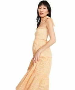 STEVEMADDEN GINGHAM MIDI DRESS ORANGE WOMEN'S CLOTHING