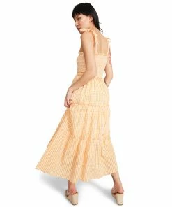STEVEMADDEN GINGHAM MIDI DRESS ORANGE WOMEN'S CLOTHING