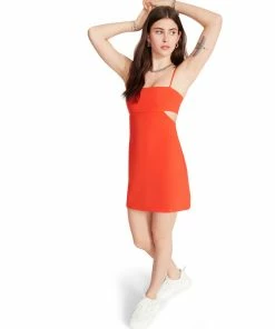 STEVEMADDEN WOMEN'S CLOTHING SIDE CUT MINI DRESS ORANGE