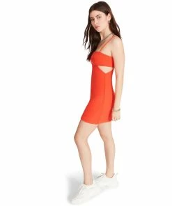 STEVEMADDEN WOMEN'S CLOTHING SIDE CUT MINI DRESS ORANGE