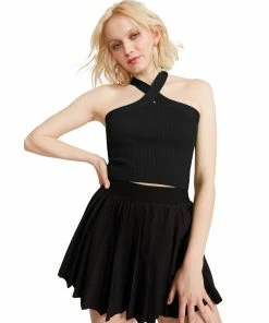 STEVEMADDEN CRISS CROSS HALTER TANK BLACK