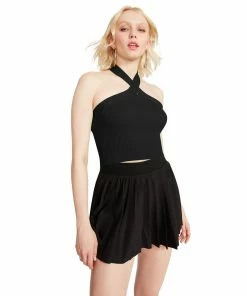 STEVEMADDEN CRISS CROSS HALTER TANK BLACK