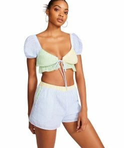 STEVEMADDEN SEERSUCKER SET BLUE WOMEN'S CLOTHING