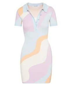 STEVEMADDEN WOMEN'S CLOTHING SWIRL KNITTED MINI DRESS BLUE