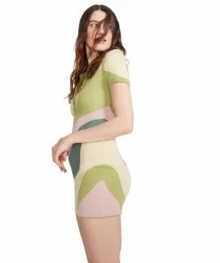 STEVEMADDEN SWIRL KNITTED MINI DRESS GREEN