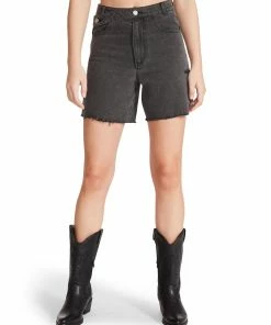 STEVEMADDEN WOMEN'S CLOTHING A-LINE DENIM SHORTS BLACK