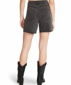 STEVEMADDEN WOMEN'S CLOTHING A-LINE DENIM SHORTS BLACK