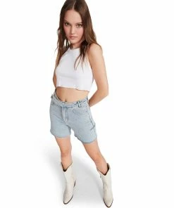 STEVEMADDEN WOMEN'S CLOTHING A-LINE DENIM SHORTS DENIM FABRIC