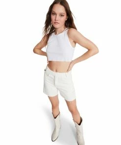 STEVEMADDEN WOMEN'S CLOTHING A-LINE DENIM SHORTS WHITE