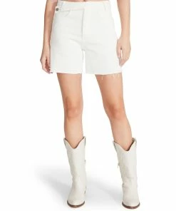 STEVEMADDEN WOMEN'S CLOTHING A-LINE DENIM SHORTS WHITE