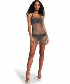 STEVEMADDEN MESH RHINESTONE DRESS BLACK