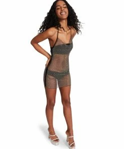 STEVEMADDEN MESH RHINESTONE DRESS BLACK