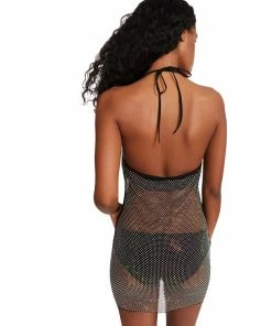 STEVEMADDEN MESH RHINESTONE DRESS BLACK