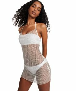 STEVEMADDEN Rhinestones MESH RHINESTONE DRESS WHITE