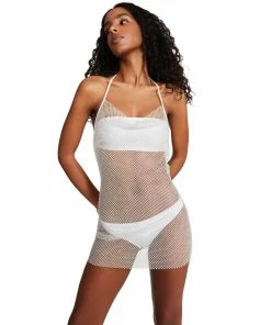 STEVEMADDEN Rhinestones MESH RHINESTONE DRESS WHITE