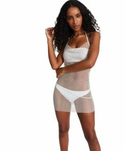 STEVEMADDEN Rhinestones MESH RHINESTONE DRESS WHITE