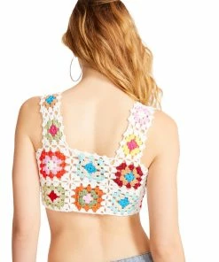 STEVEMADDEN WOMEN'S CLOTHING CROCHET CROPPED TOP WHITE