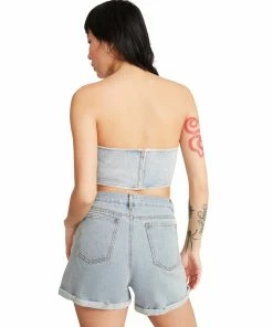 STEVEMADDEN DENIM PATCHWORK TUBE TOP