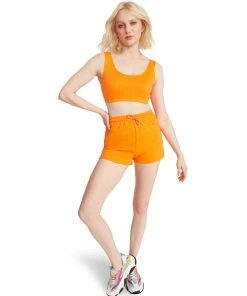 STEVEMADDEN WOMEN'S CLOTHING SWEATSHORT SET ORANGE