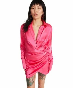 STEVEMADDEN SATIN SHIRT DRESS HOT PINK Shop All