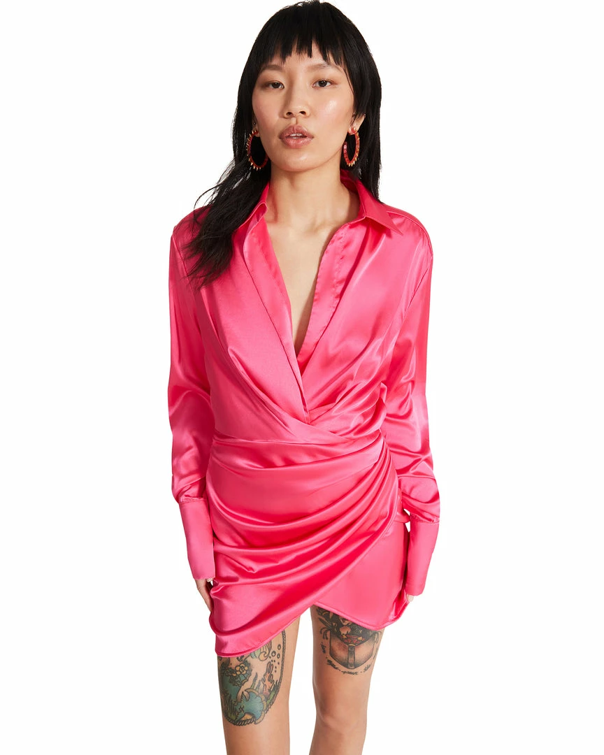 STEVEMADDEN SATIN SHIRT DRESS HOT PINK Shop All