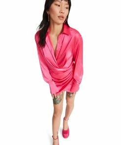 STEVEMADDEN SATIN SHIRT DRESS HOT PINK Shop All