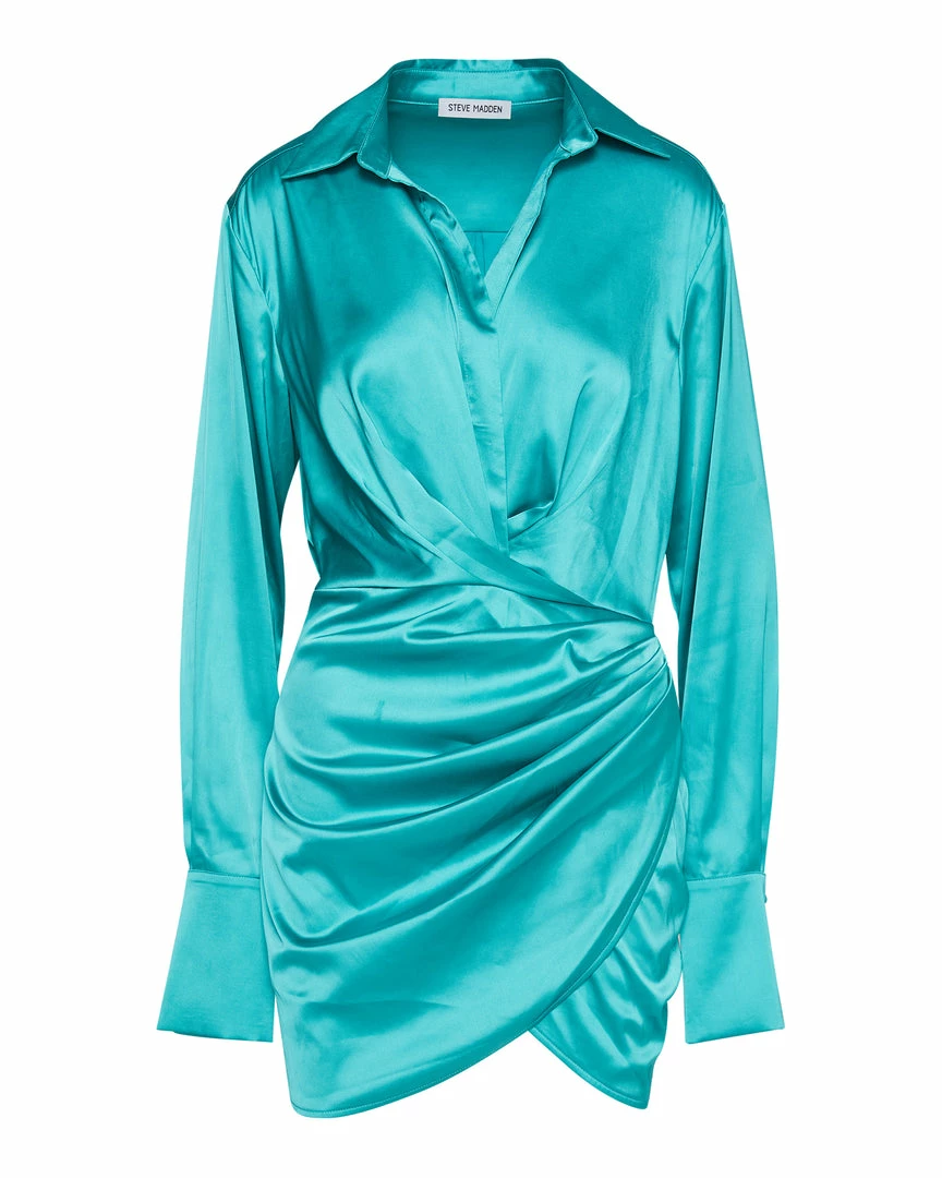 STEVEMADDEN SATIN SHIRT DRESS TURQUOISE Shop All