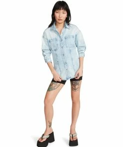 STEVEMADDEN ELASTIC BACK DENIM SHIRT DENIM FABRIC Shop All