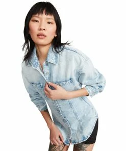 STEVEMADDEN ELASTIC BACK DENIM SHIRT DENIM FABRIC Shop All