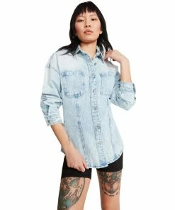 STEVEMADDEN ELASTIC BACK DENIM SHIRT DENIM FABRIC Shop All
