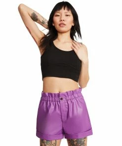 STEVEMADDEN FAUX LEATHER SHORTS PURPLE WOMEN'S CLOTHING