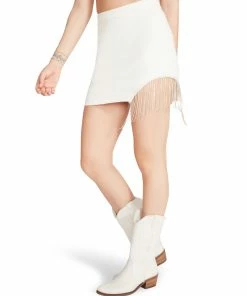 STEVEMADDEN RHINESTONE FRINGE SKIRT WHITE