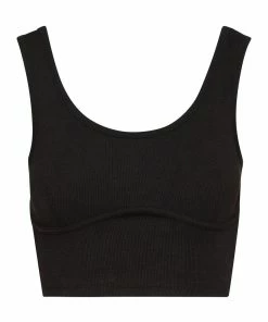 STEVEMADDEN WOMEN'S CLOTHING RIBBED CROPPED TANK BLACK